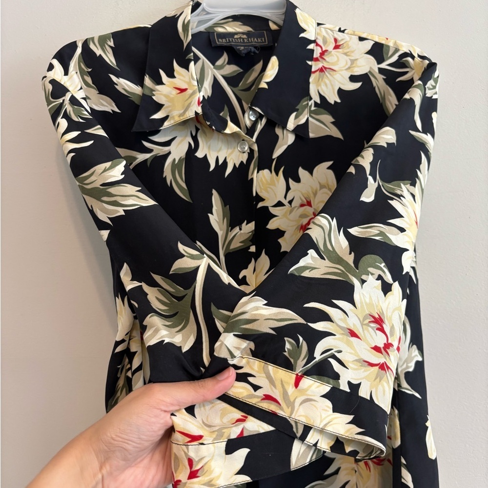 Y2K‎ Silk Fairycore Black Floral Whimsical Set Maxi dress Button Down Top Large - Picture 9 of 11